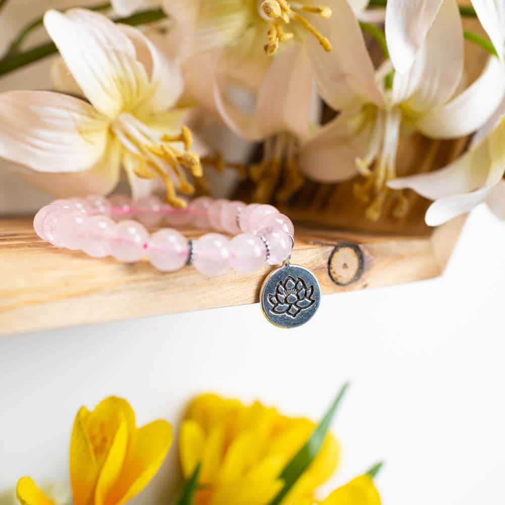 Edelsteen Armband Rozenkwarts met Lotus