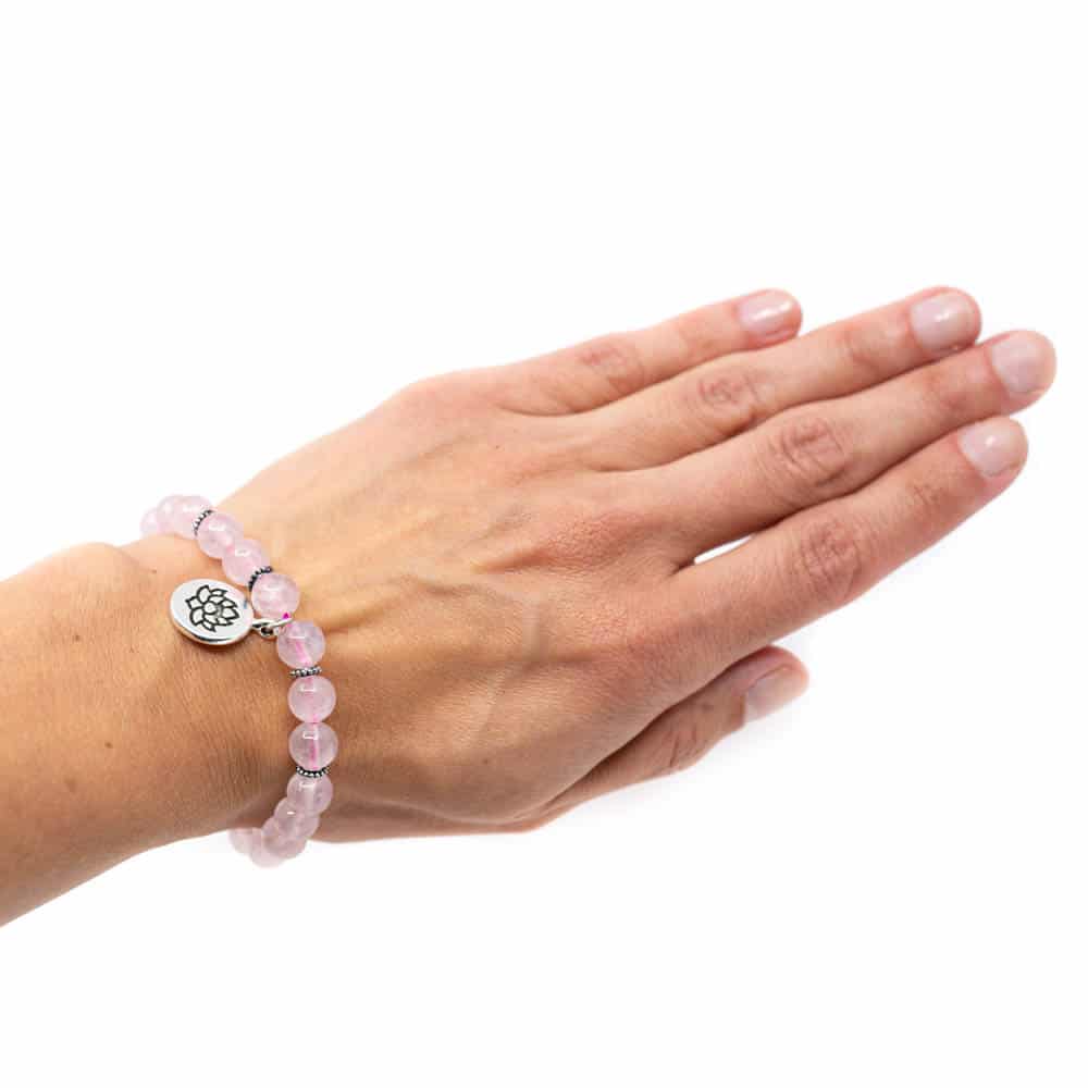 Edelsteen Armband Rozenkwarts met Lotus