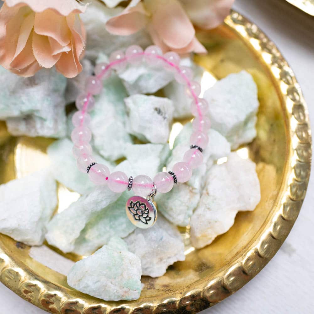 Edelsteen Armband Rozenkwarts met Lotus