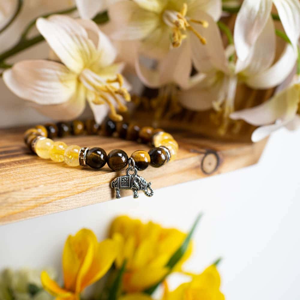 Edelsteen Armband Tijgeroog/ Citrien met Olifant