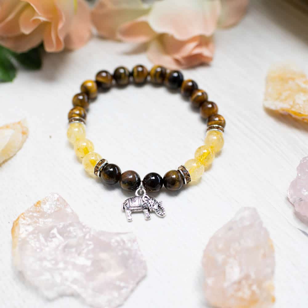 Edelsteen Armband Tijgeroog/ Citrien met Olifant