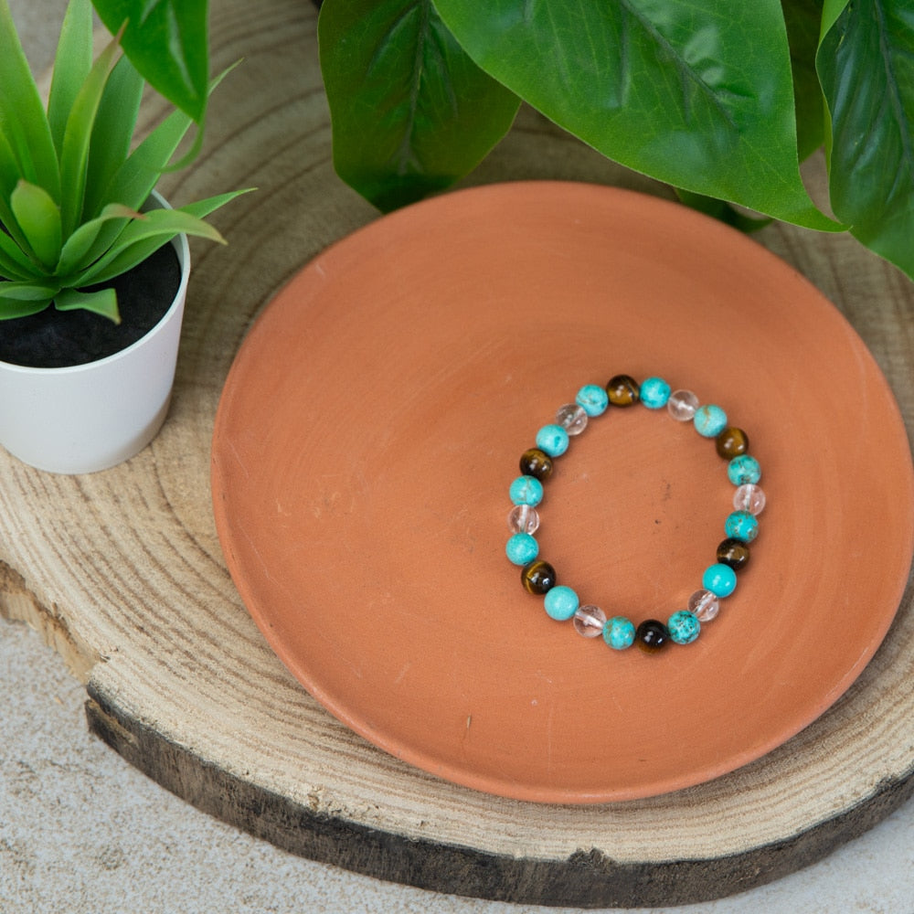 Edelsteen Armband Turkoois/Bergkristal/Tijgeroog – 8 mm