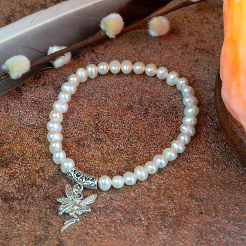 Edelsteen Armband Witte Potato Parels met Engeltje