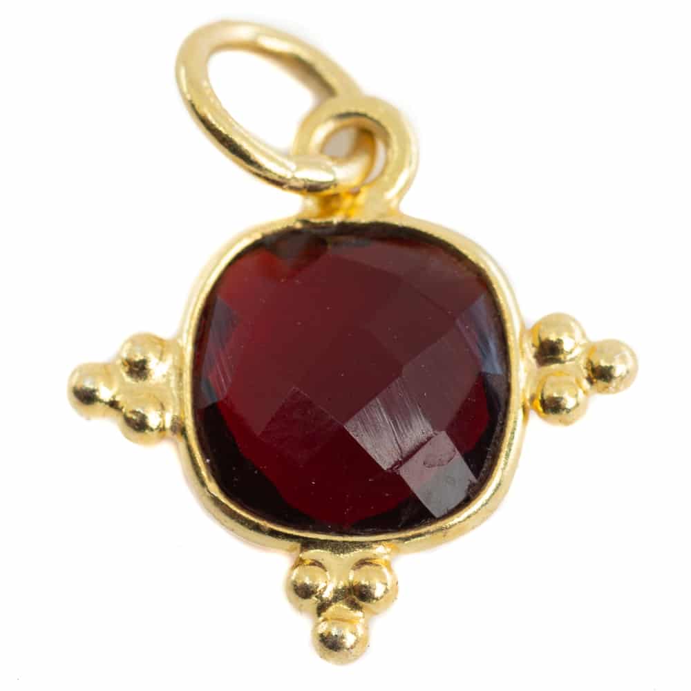 Edelsteen Hanger Granaat Vierkant – Zilver & Verguld – 8 mm