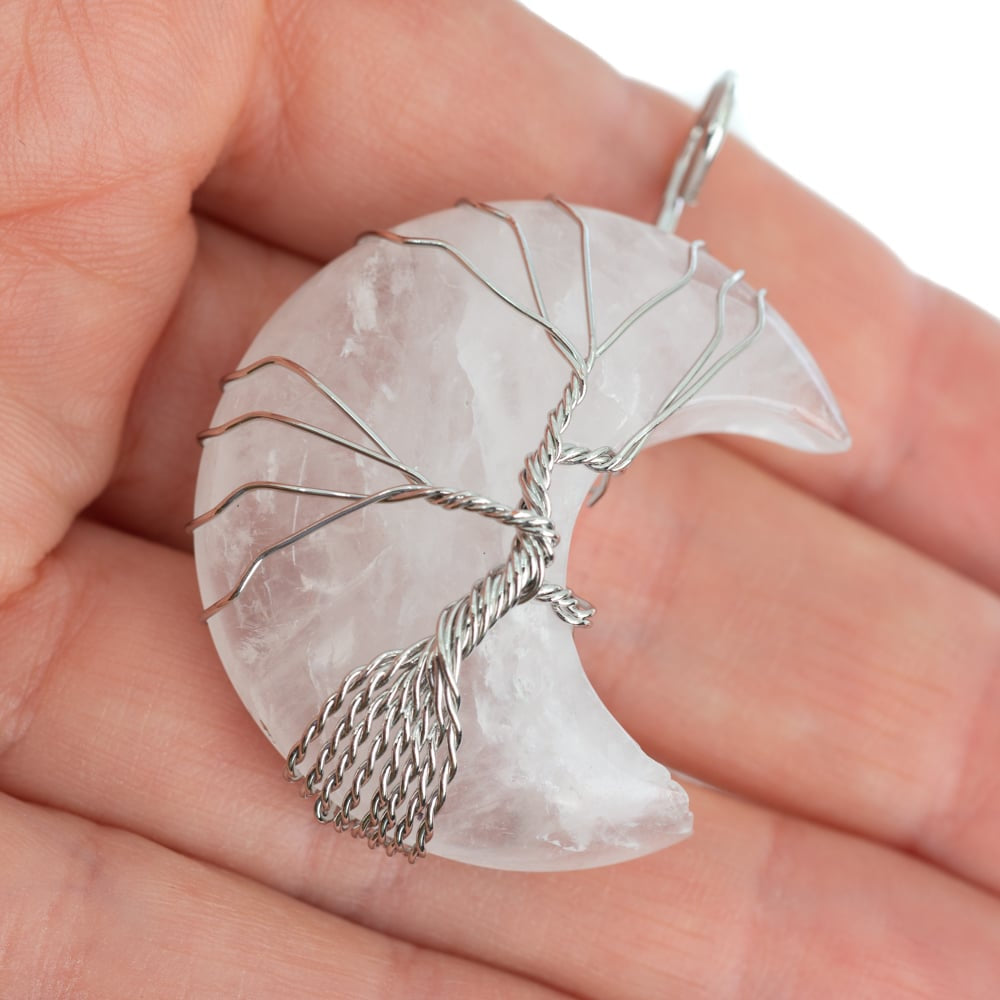 Edelsteen Hanger Levensboom Maan Bergkristal (4 cm)