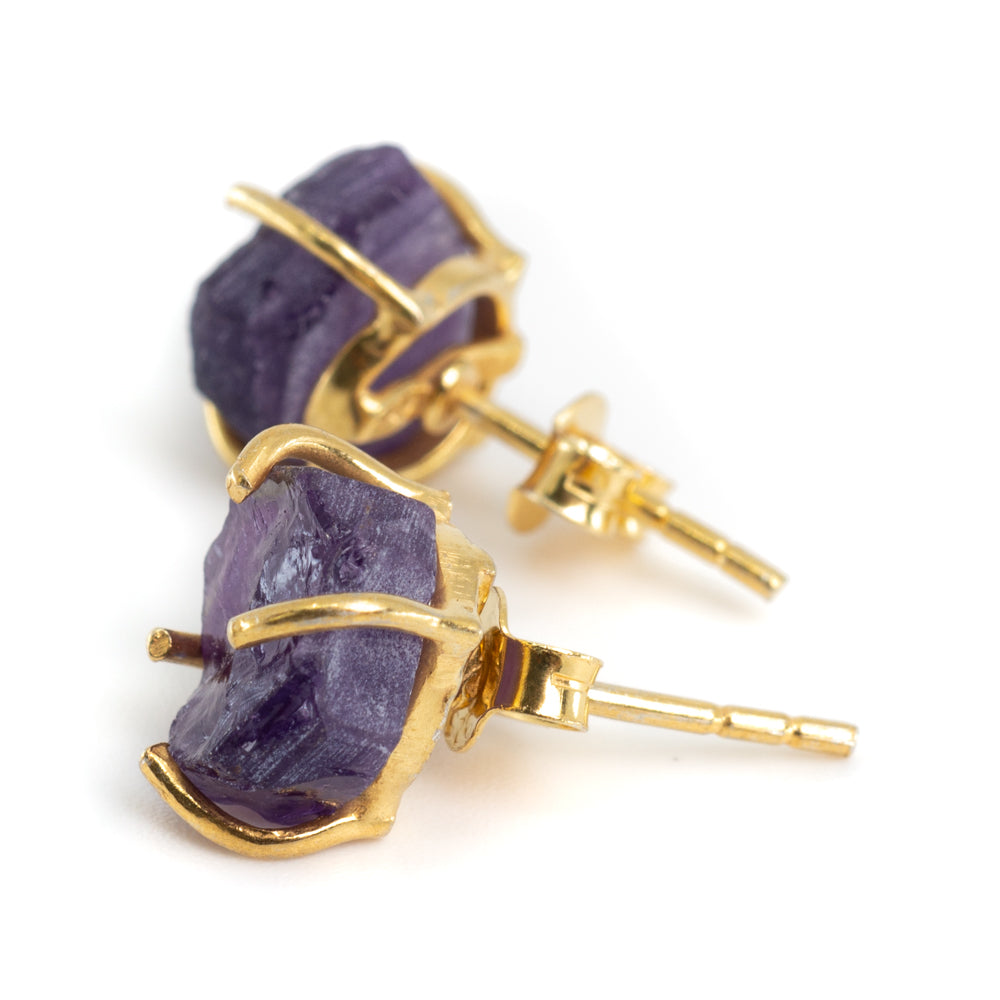 Edelsteen Oorstekers Ruwe Amethist – 925 Zilver & Verguld