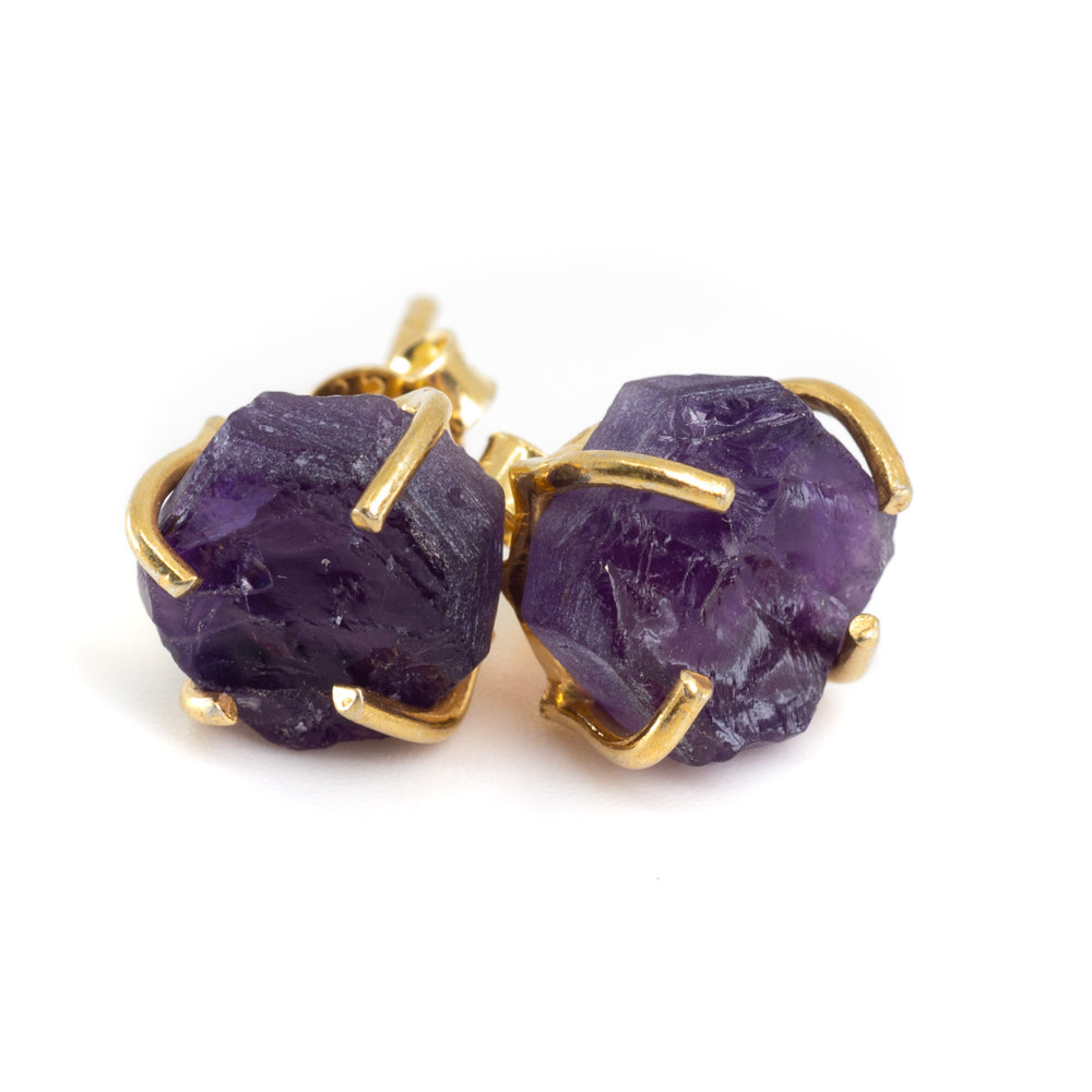 Edelsteen Oorstekers Ruwe Amethist – 925 Zilver & Verguld