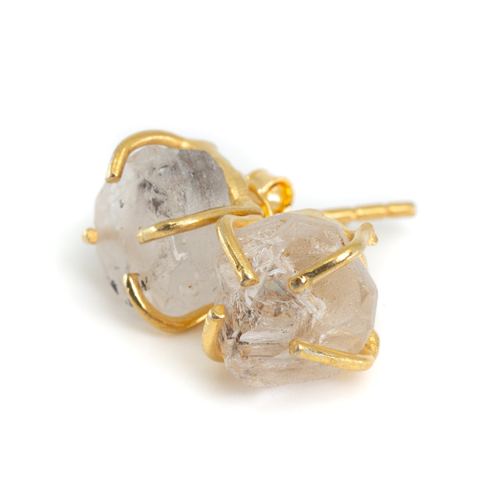 Edelsteen Oorstekers Ruwe Herkimer Diamant – 925 Zilver & Verguld
