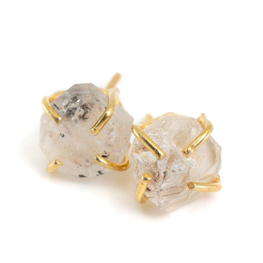 Edelsteen Oorstekers Ruwe Herkimer Diamant – 925 Zilver & Verguld