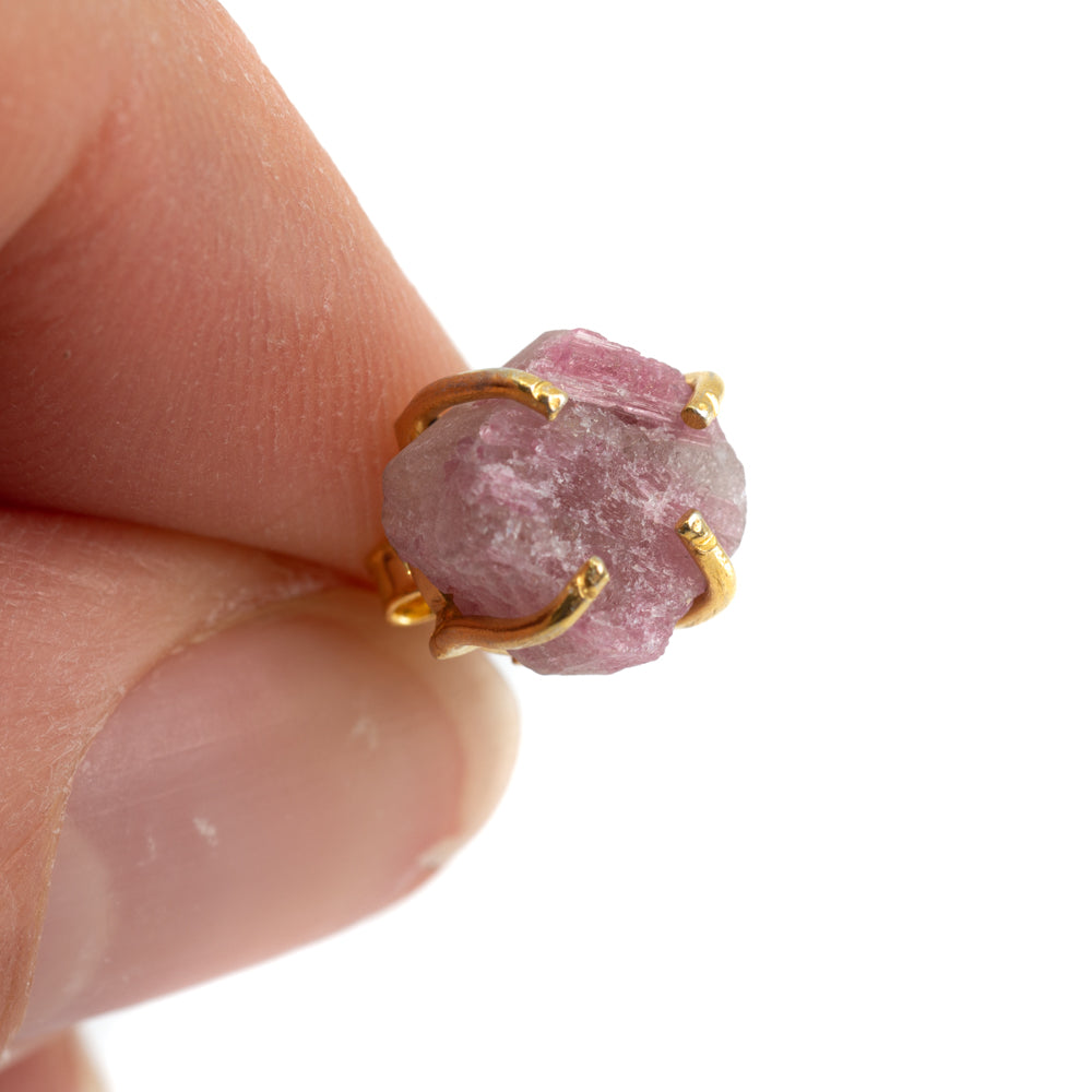 Edelsteen Oorstekers Ruwe Roze Toermalijn – 925 Zilver & Verguld