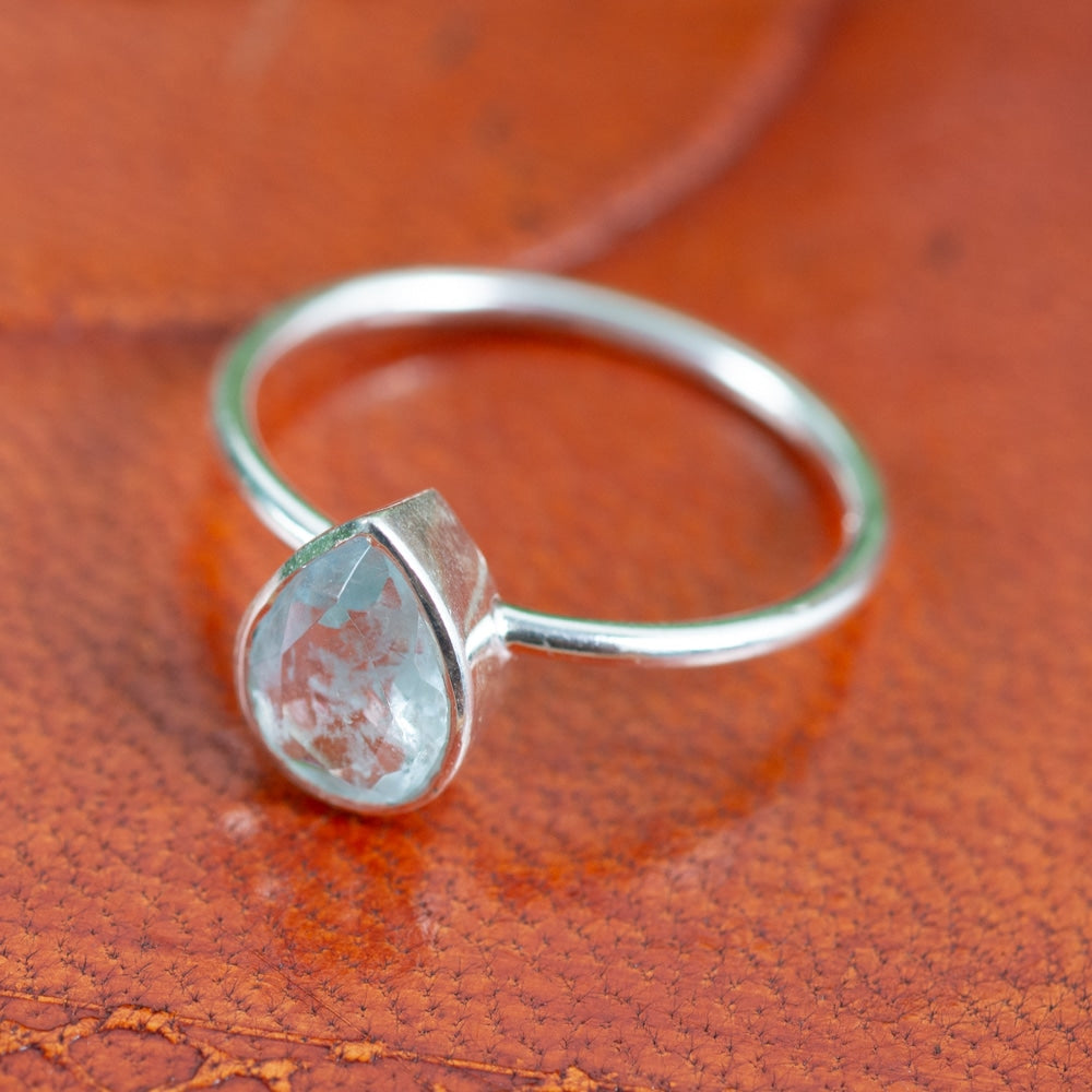Edelsteen Ring Aquamarijn – 925 Zilver – Peervorm (Maat 17)