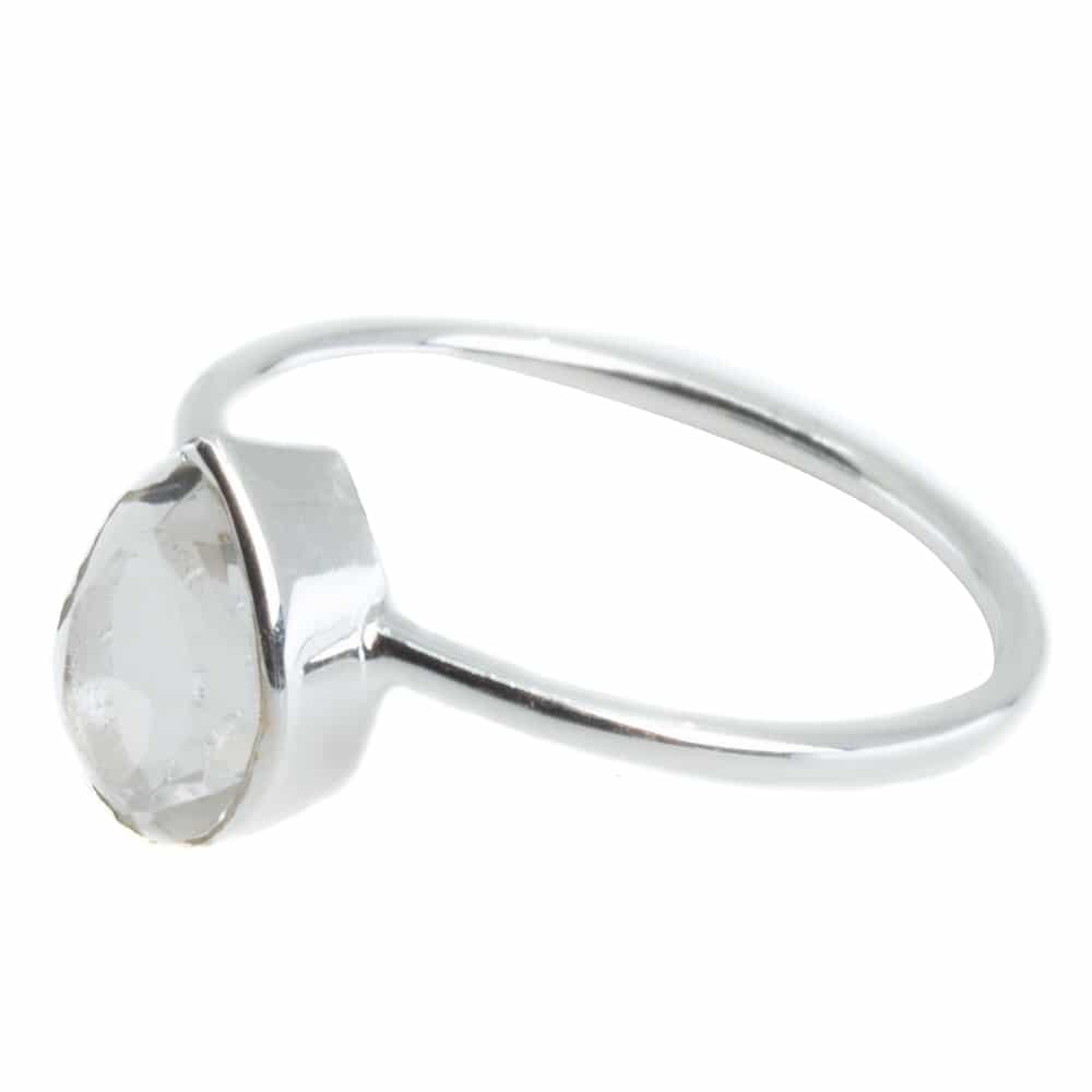 Edelsteen Ring Bergkristal – 925 Zilver – Peervorm (Maat 17)
