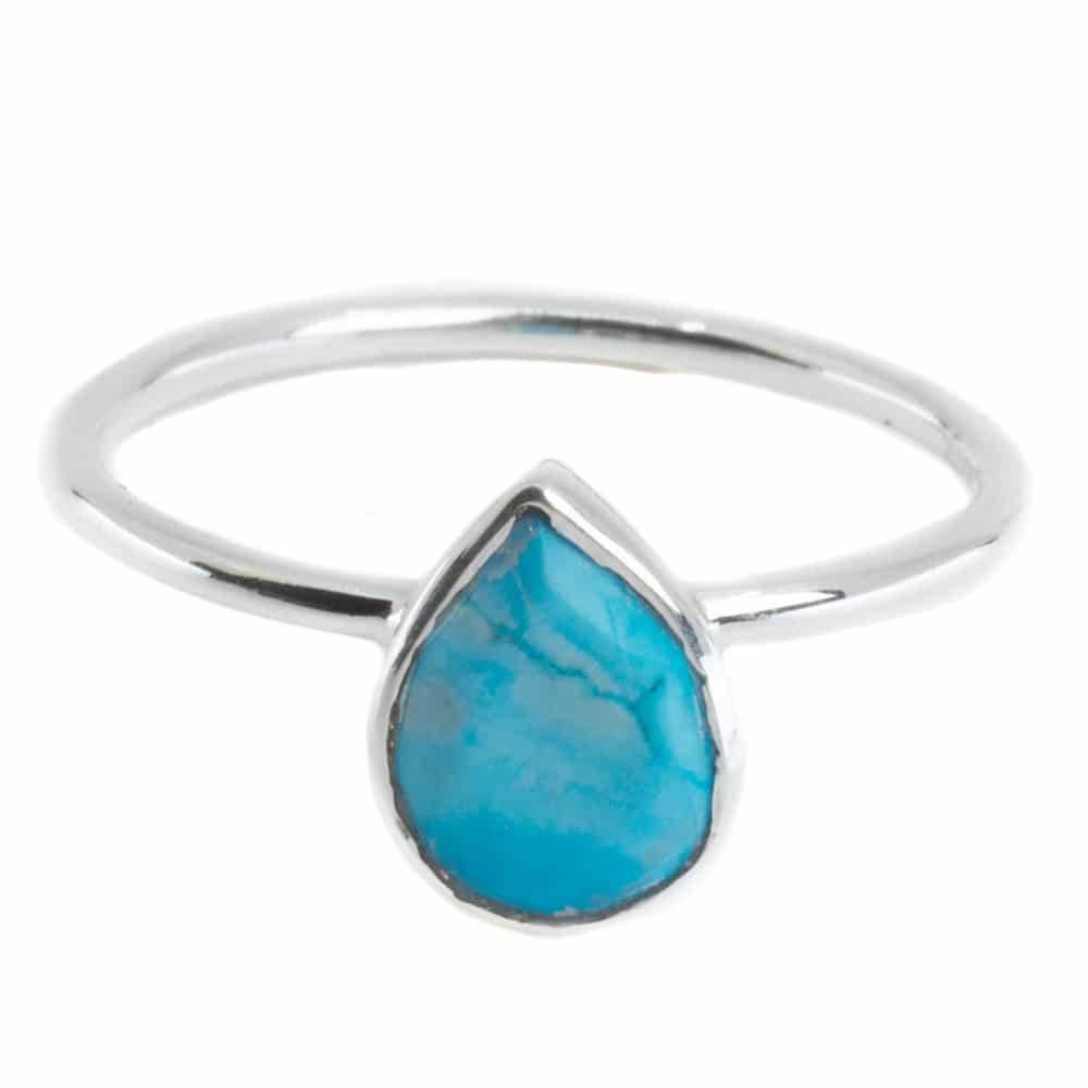 Edelsteen Ring Turkoois – 925 Zilver – Peervorm (Maat 17)