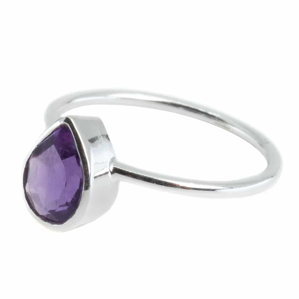 Edelsteen Ring Amethist – 925 Zilver – Peervorm (Maat 17)
