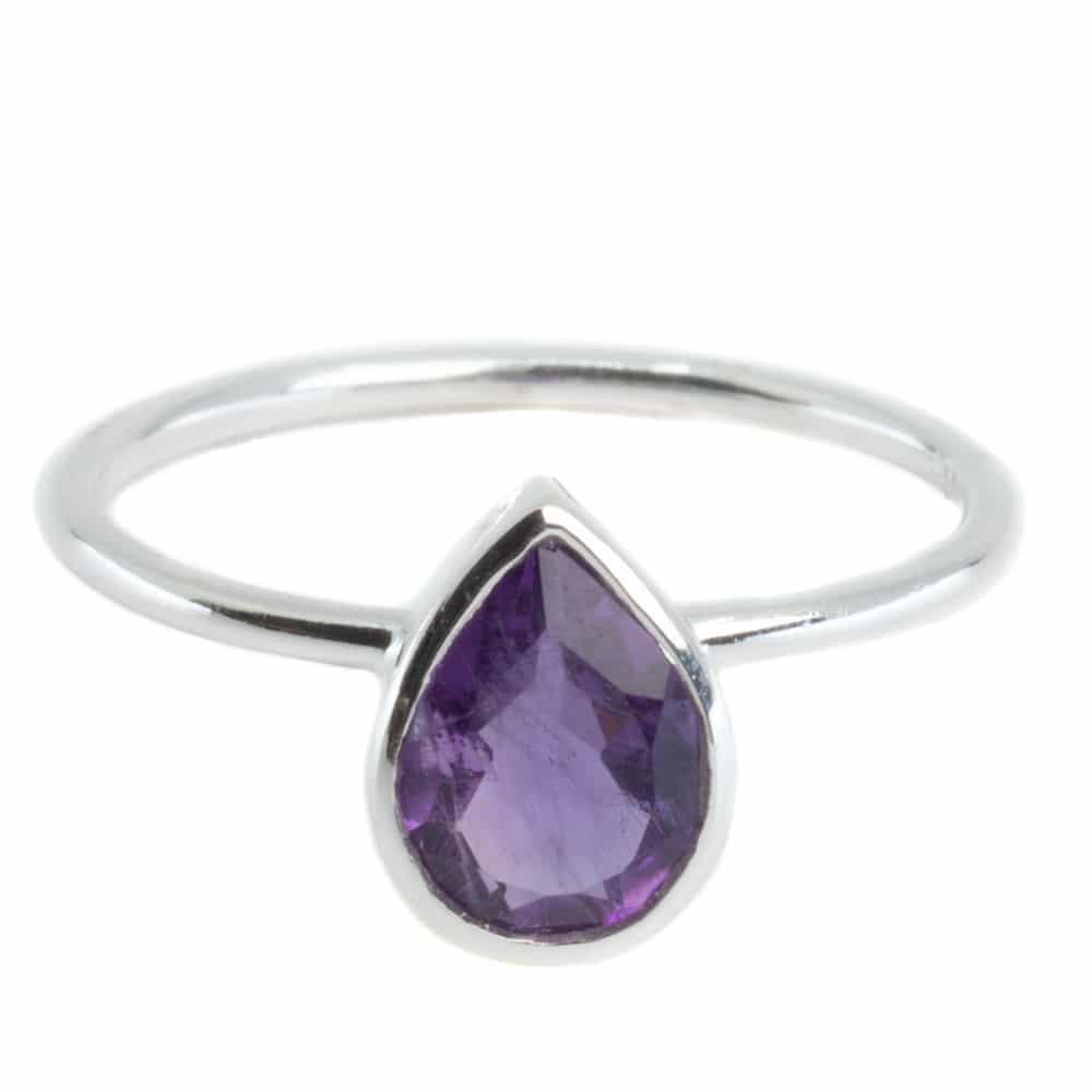 Edelsteen Ring Amethist – 925 Zilver – Peervorm (Maat 17)