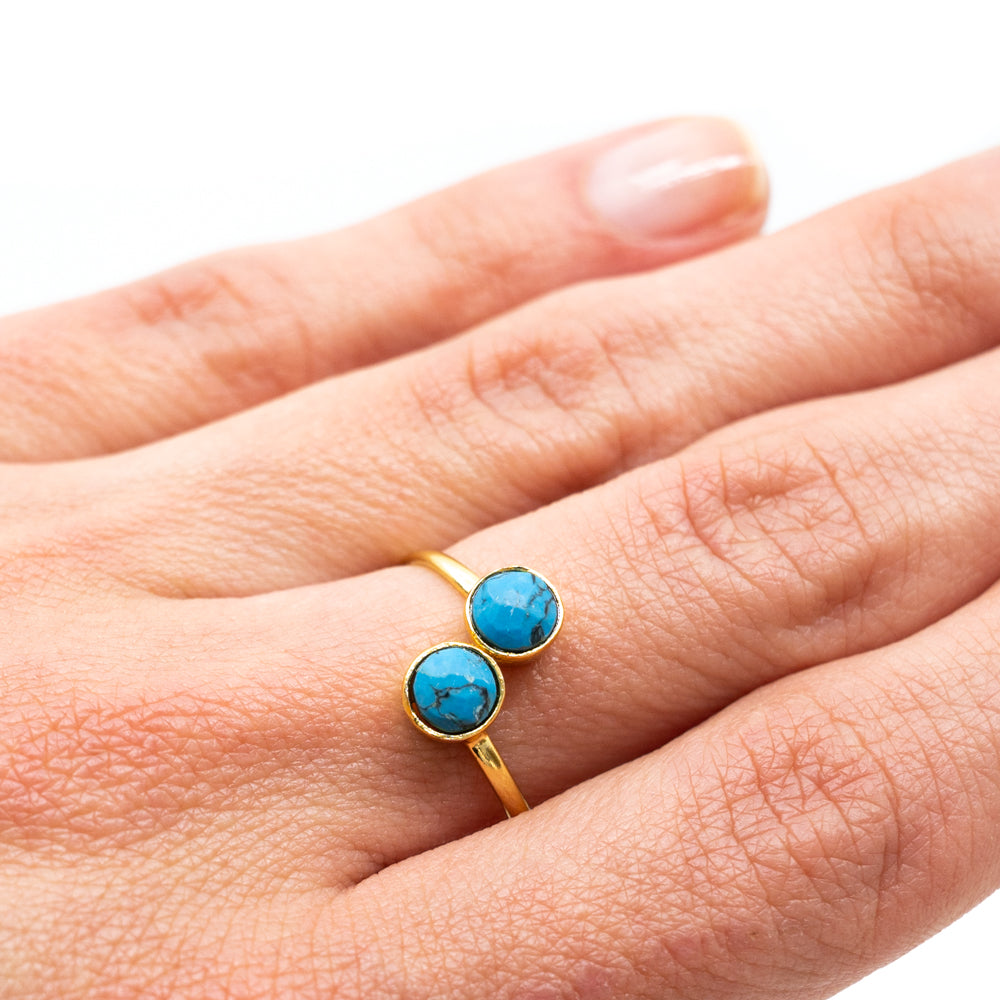 Geboortesteen Ring Turkoois December – 925 Zilver Verguld – Verstelbaar