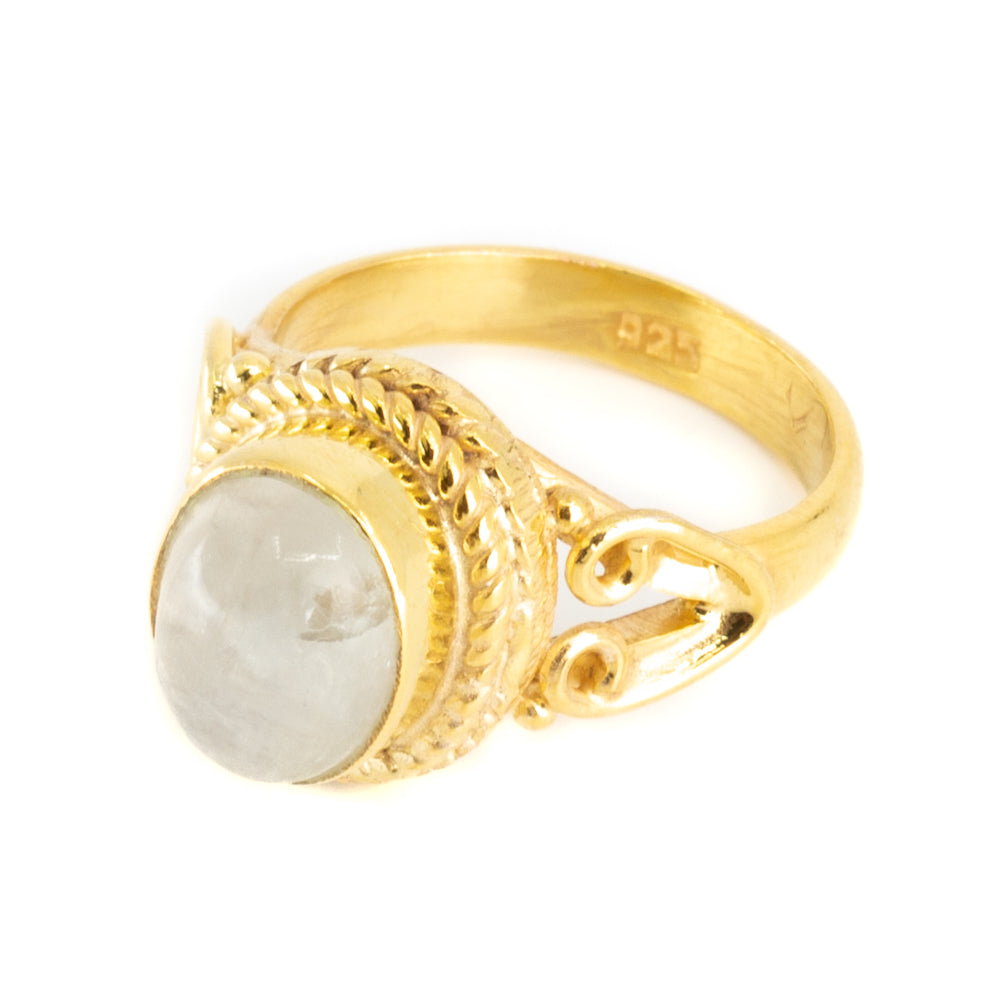 Edelsteen Ring Maansteen 925 Zilver & Verguld “Vesora” (Maat 17)