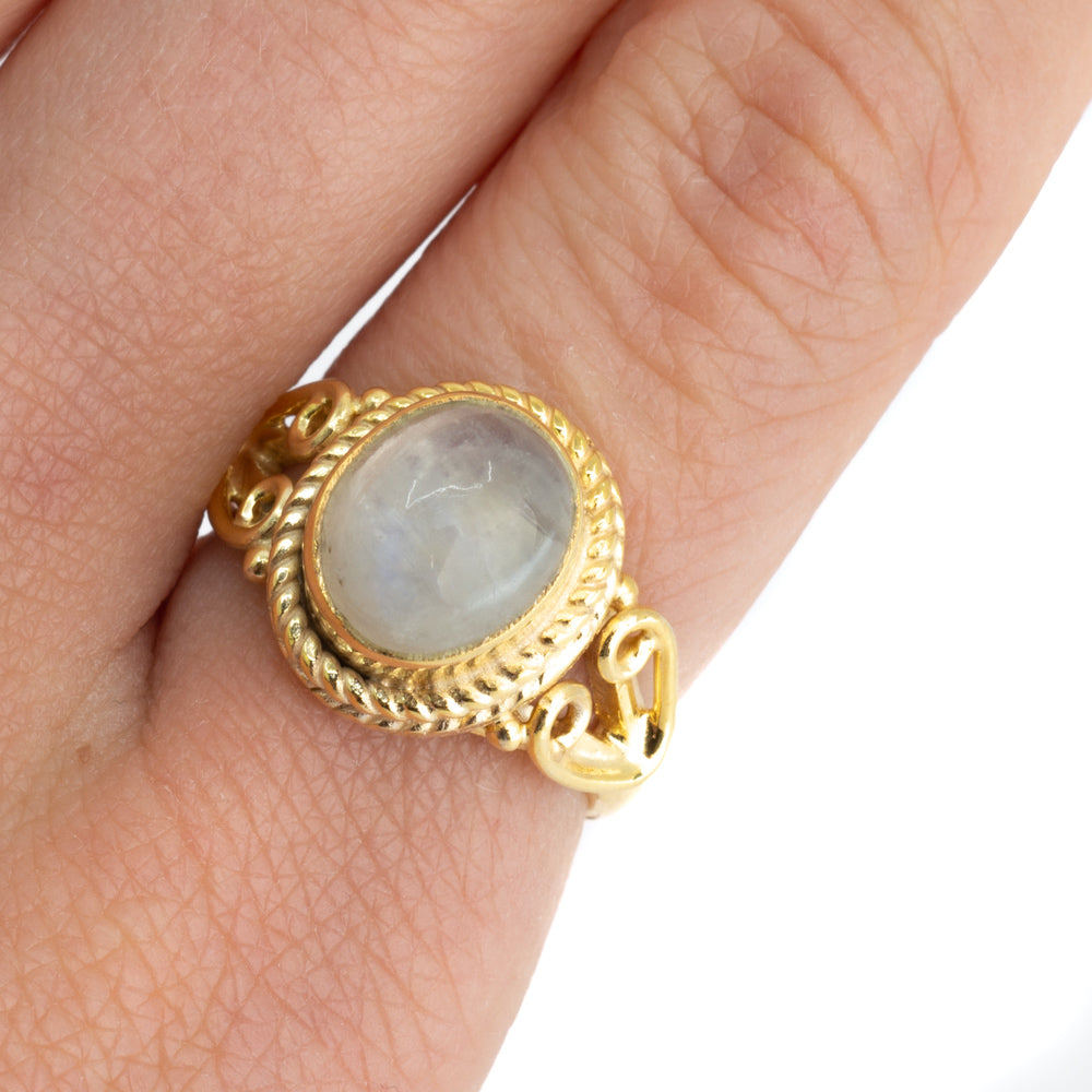 Edelsteen Ring Maansteen 925 Zilver & Verguld “Vesora” (Maat 17)