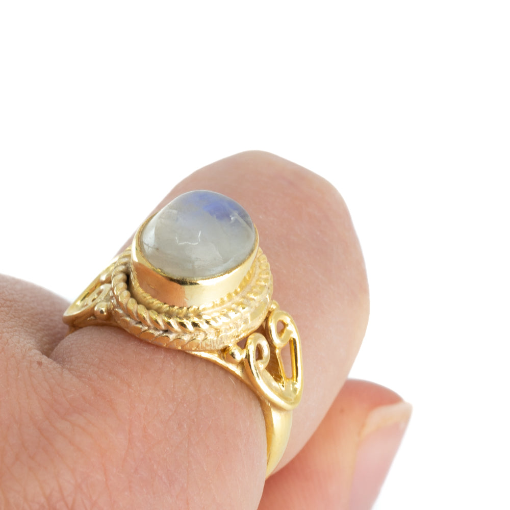 Edelsteen Ring Maansteen 925 Zilver & Verguld “Vesora” (Maat 17)