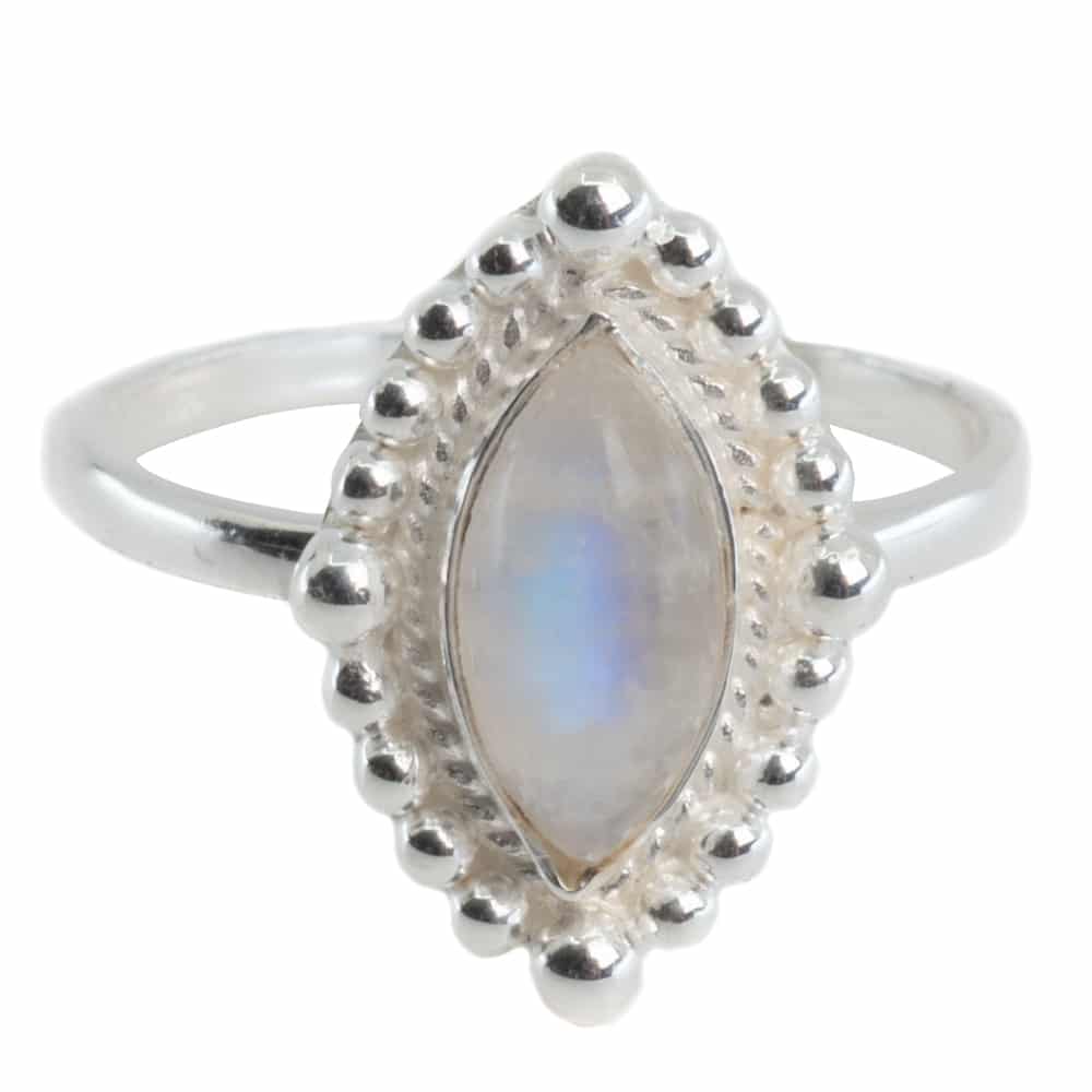 Edelsteen Ring Regenboog Maansteen – 925 Zilver (Maat 17)