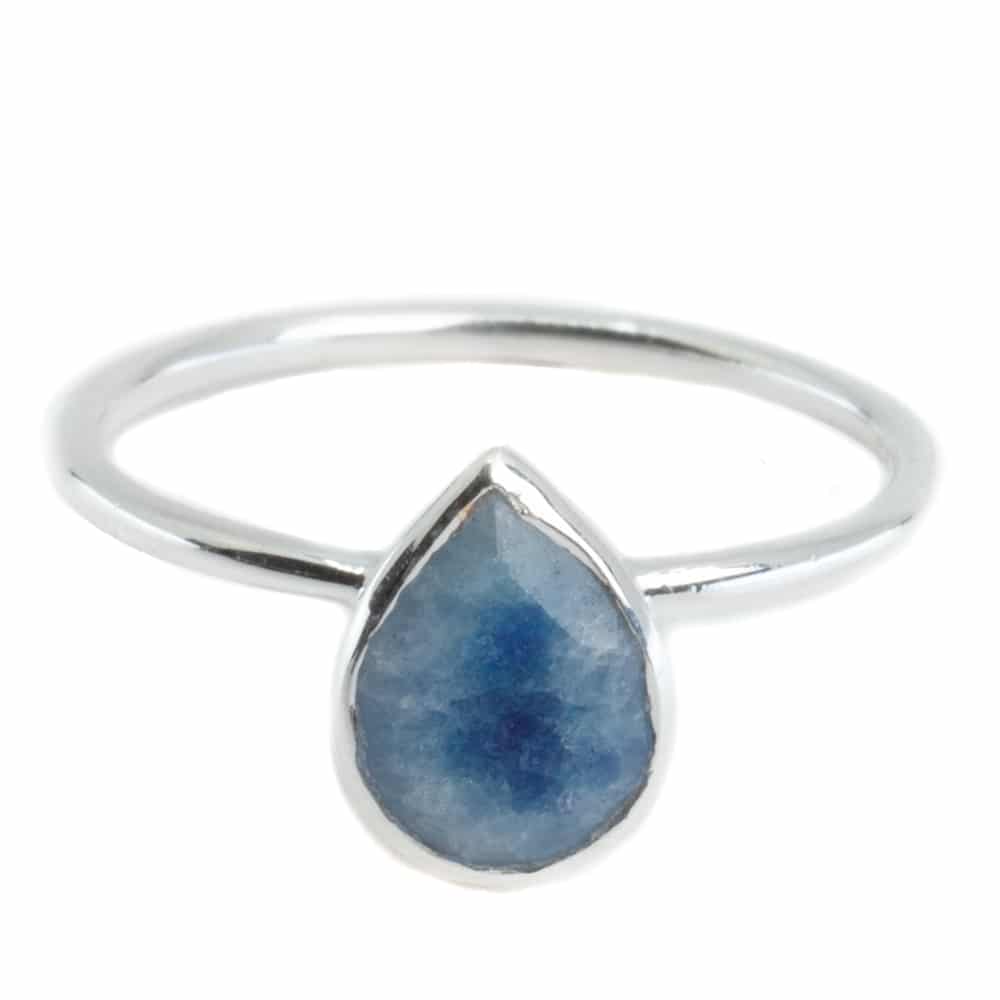 Edelsteen Ring Saffier (gekleurd) – 925 Zilver – Peervorm (Maat 17)