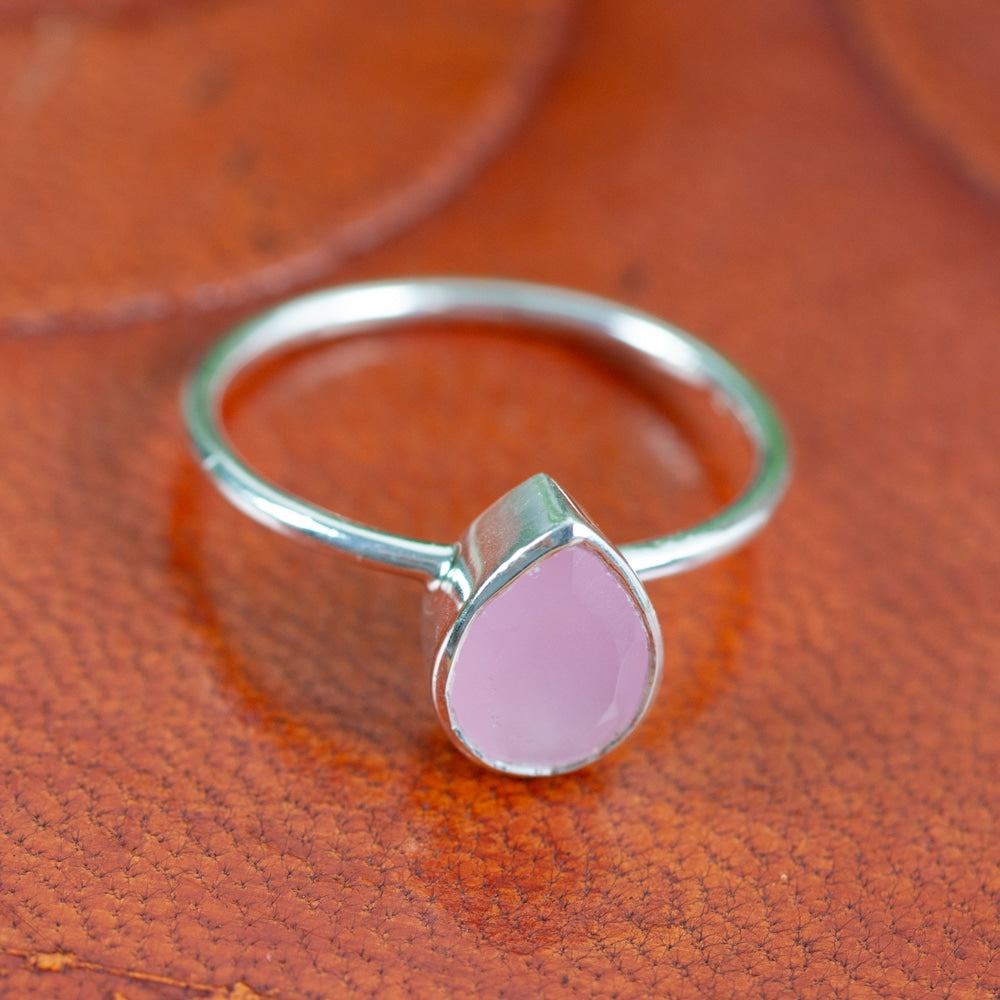 Edelsteen Ring Rozenkwarts – 925 Zilver – Peervorm (Maat 17)