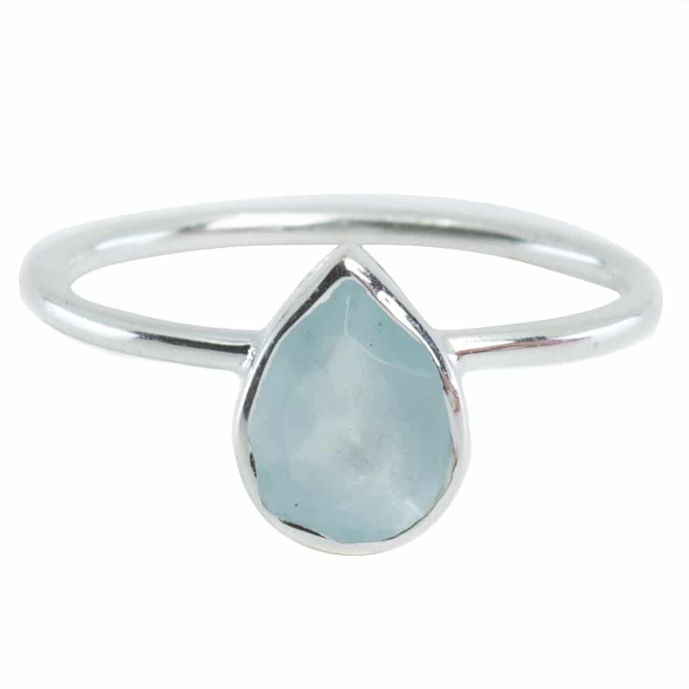 Edelsteen Ring Aquamarijn – 925 Zilver – Peervorm (Maat 17)