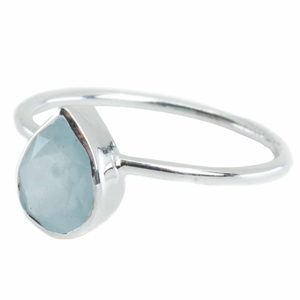 Edelsteen Ring Aquamarijn – 925 Zilver – Peervorm (Maat 17)