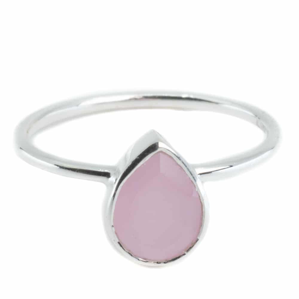 Edelsteen Ring Rozenkwarts – 925 Zilver – Peervorm (Maat 17)
