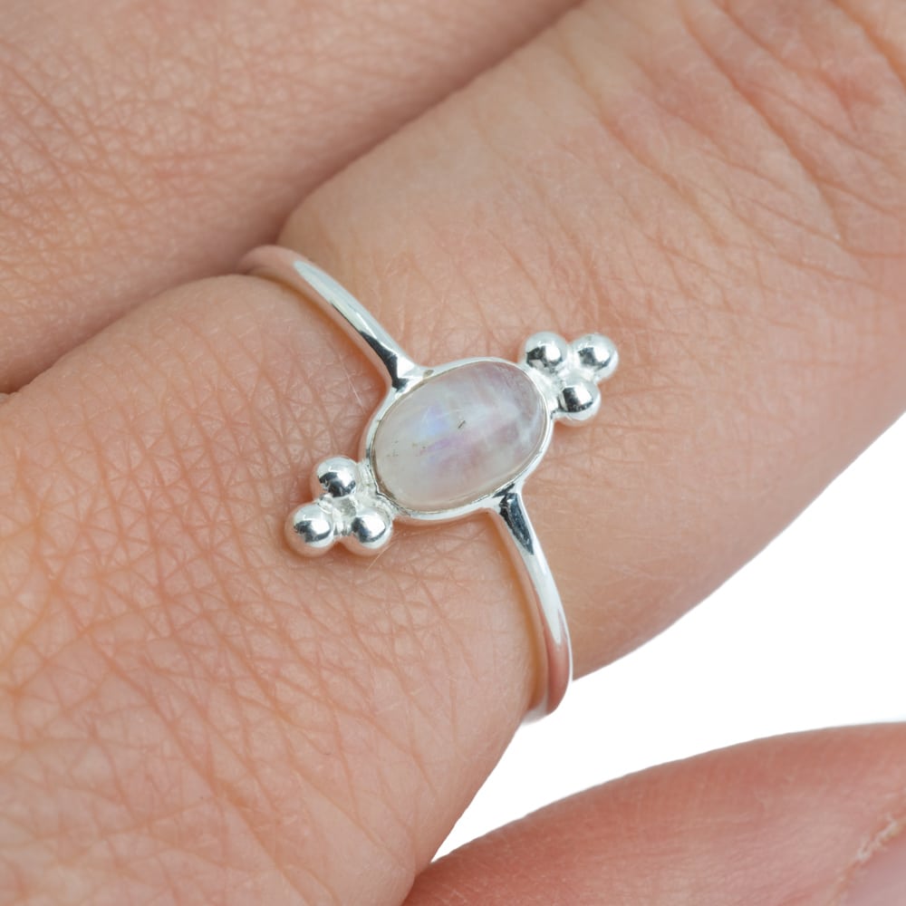 Edelsteen Ring Regenboog Maansteen – 925 Zilver – Fancy (Maat 17)