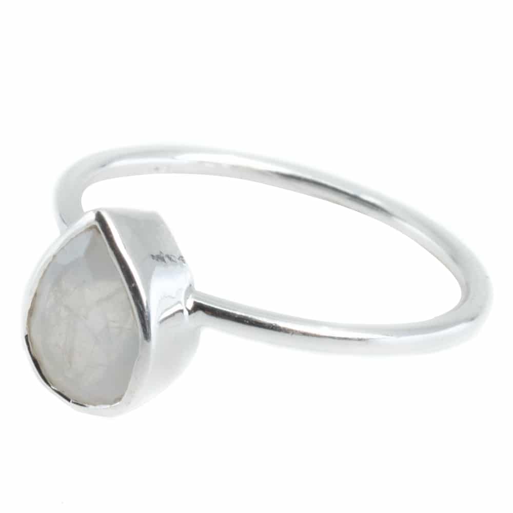 Edelsteen Ring Regenboog Maansteen – 925 Zilver – Peervorm (Maat 17)