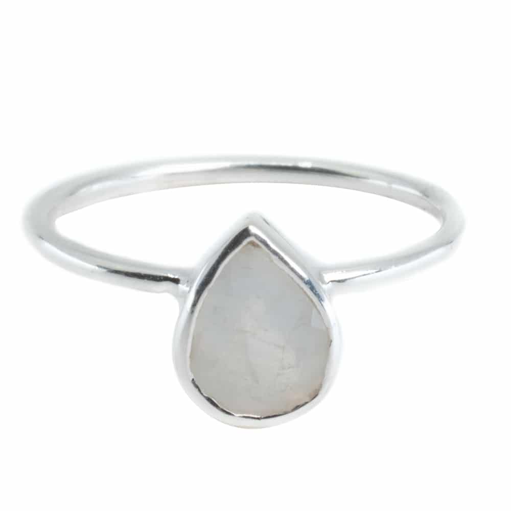 Edelsteen Ring Regenboog Maansteen – 925 Zilver – Peervorm (Maat 17)