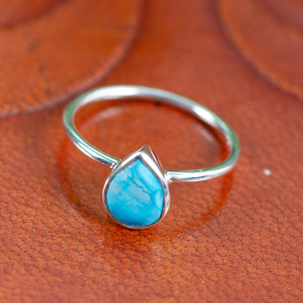 Edelsteen Ring Turkoois – 925 Zilver – Peervorm (Maat 17)