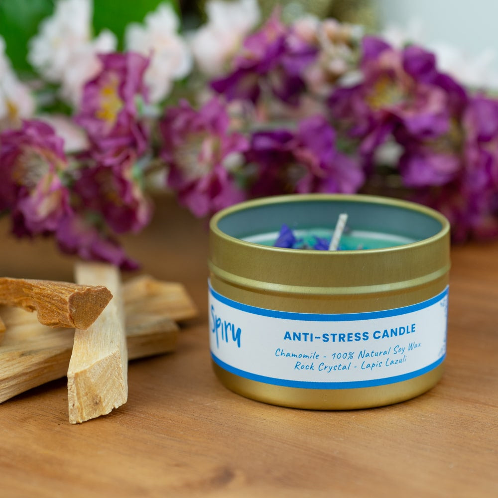 Edelsteen Spell Geurkaars – Lapis Lazuli & Bergkristal – Anti-Stress & Ontspanning