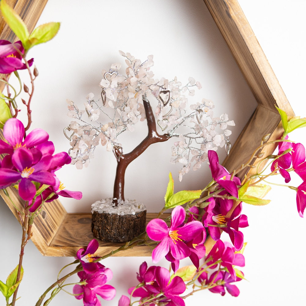 Edelsteenboom Rozenkwarts met Harten – Liefde – (22 cm)