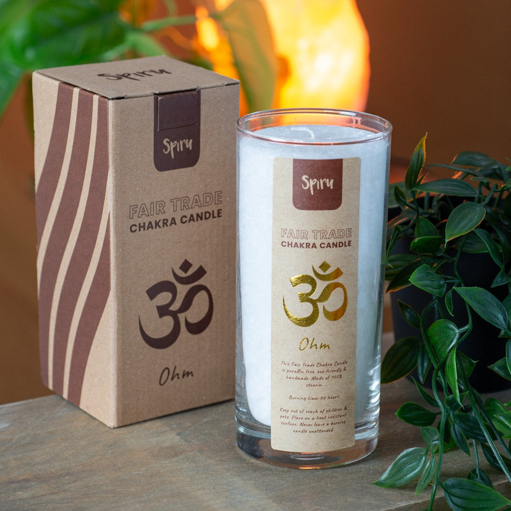 Fair Trade OHM Stearine Kaars in Glas – Wit (60 Branduren)