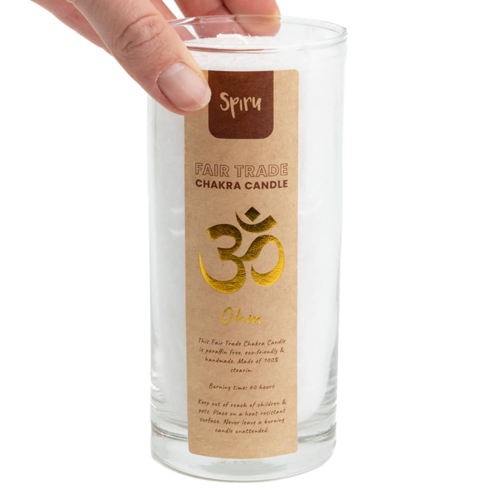 Fair Trade OHM Stearine Kaars in Glas – Wit (60 Branduren)