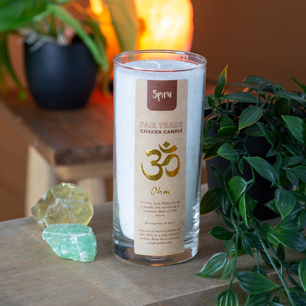Fair Trade OHM Stearine Kaars in Glas – Wit (60 Branduren)