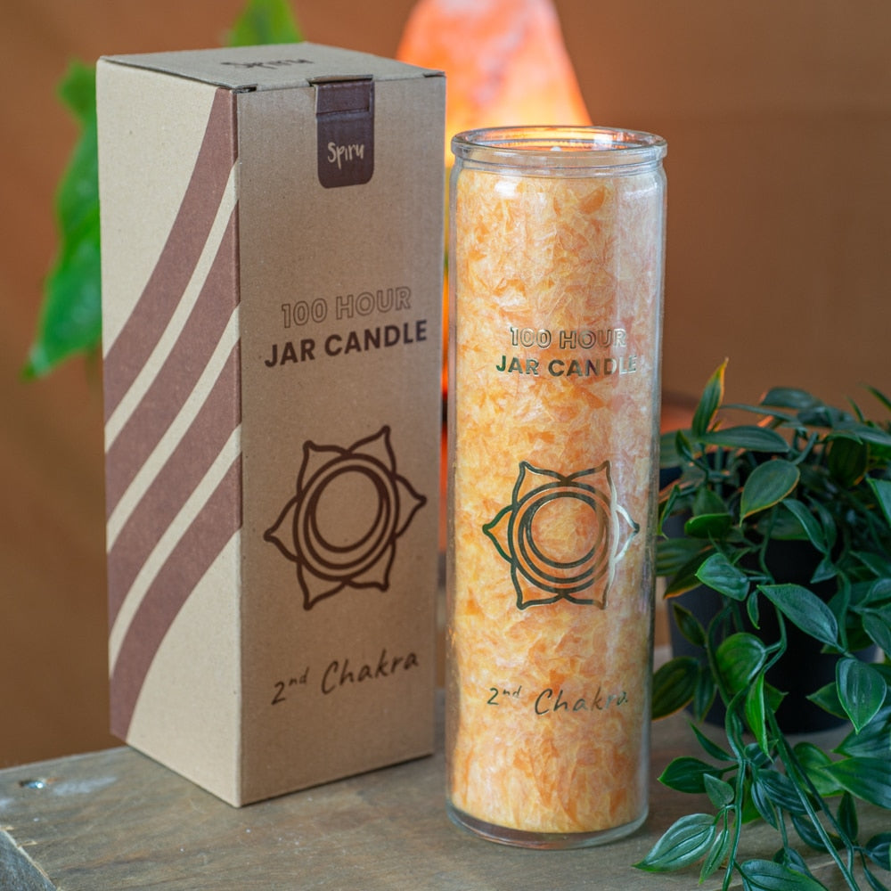 Fair Trade Sacraal Chakra (2e) Stearine Kaars in Glas – Oranje (100 Branduren)
