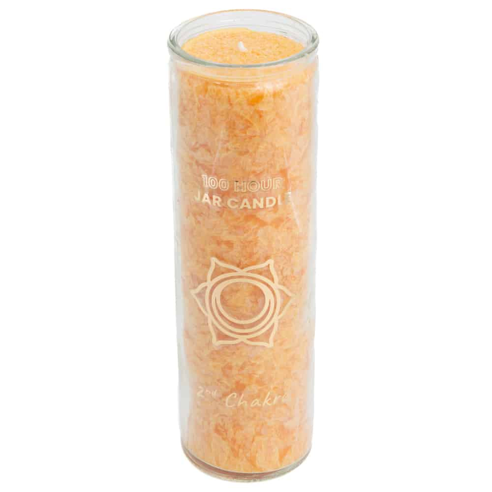 Fair Trade Sacraal Chakra (2e) Stearine Kaars in Glas – Oranje (100 Branduren)