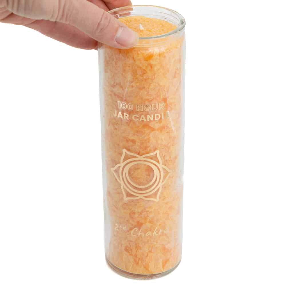 Fair Trade Sacraal Chakra (2e) Stearine Kaars in Glas – Oranje (100 Branduren)