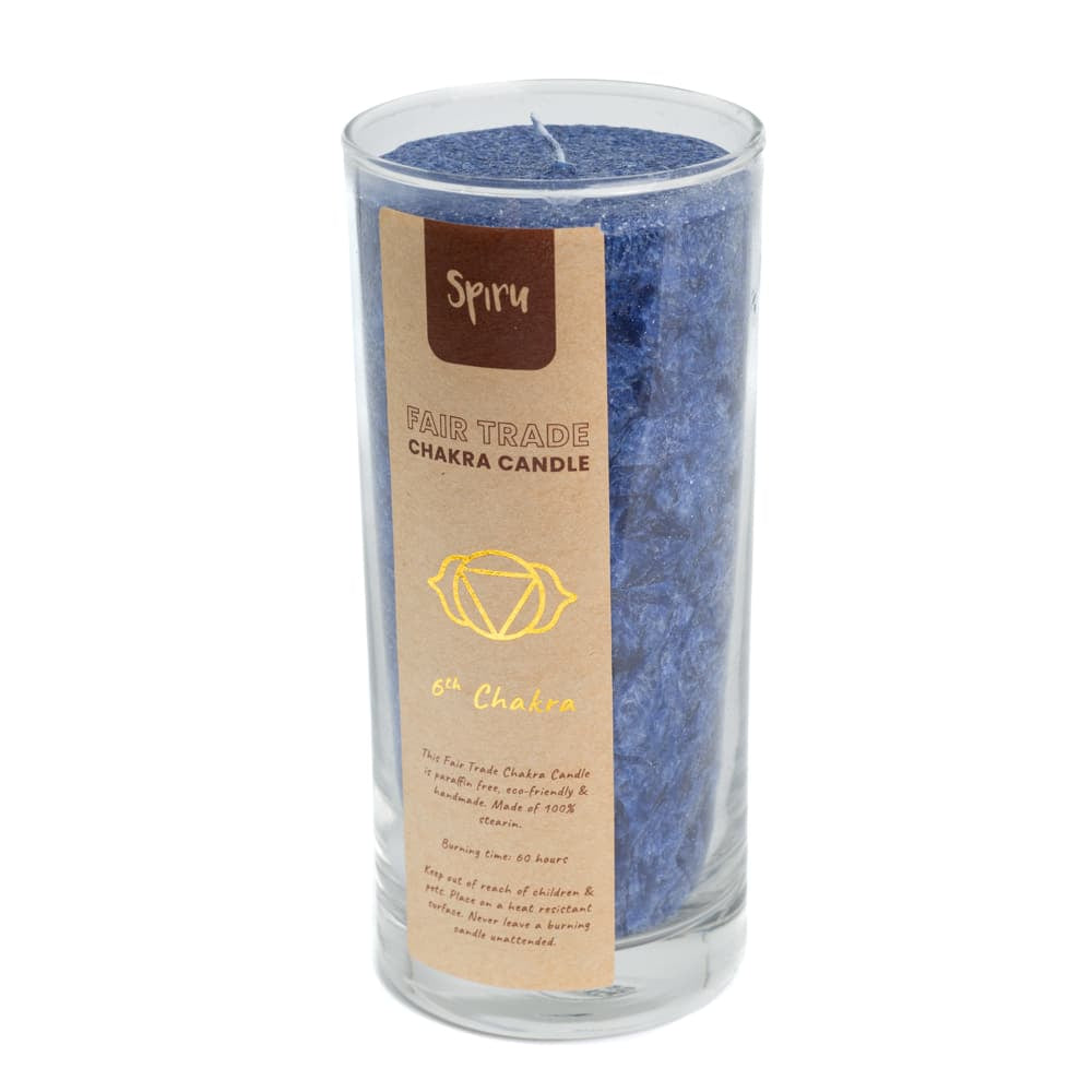 Fair Trade Derde Oog Chakra (6e) Stearine Kaars in Glas – Indigo (60 Branduren)