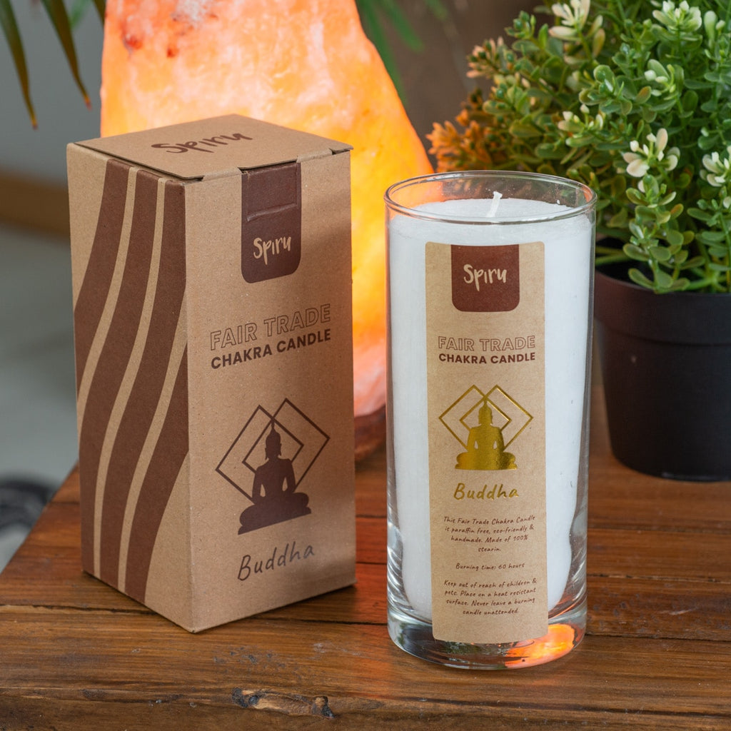 Fair Trade Boeddha Stearine Kaars – Wit (60 Branduren)