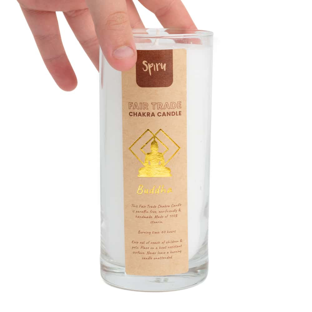 Fair Trade Boeddha Stearine Kaars – Wit (60 Branduren)