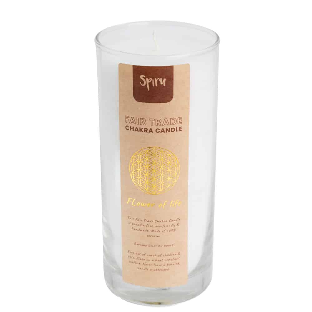 Fair Trade Flower of Life Stearine Kaars – Wit (60 Branduren)
