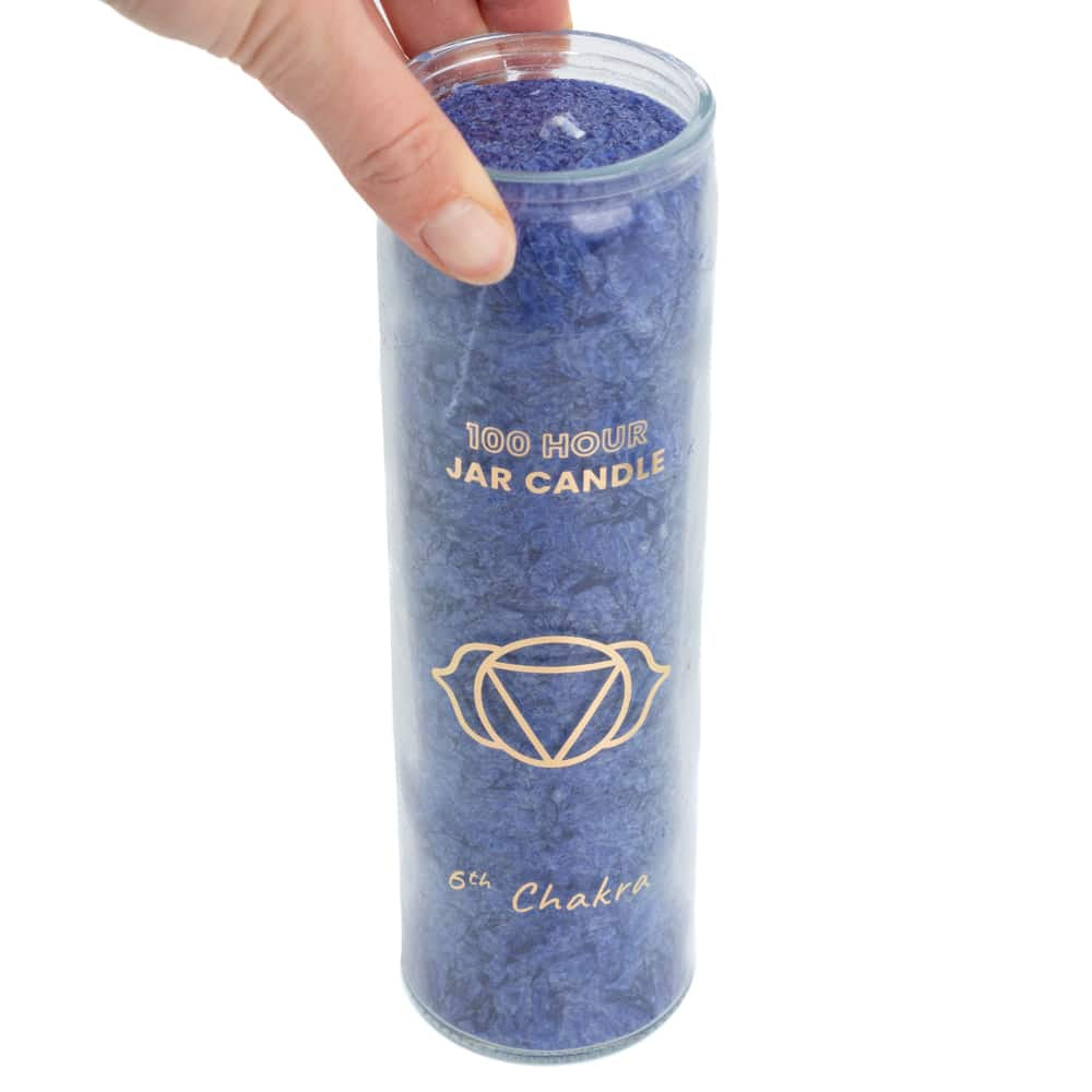 Fair Trade Derde Oog Chakra (6e) Stearine Kaars in Glas – Indigo (100 Branduren)