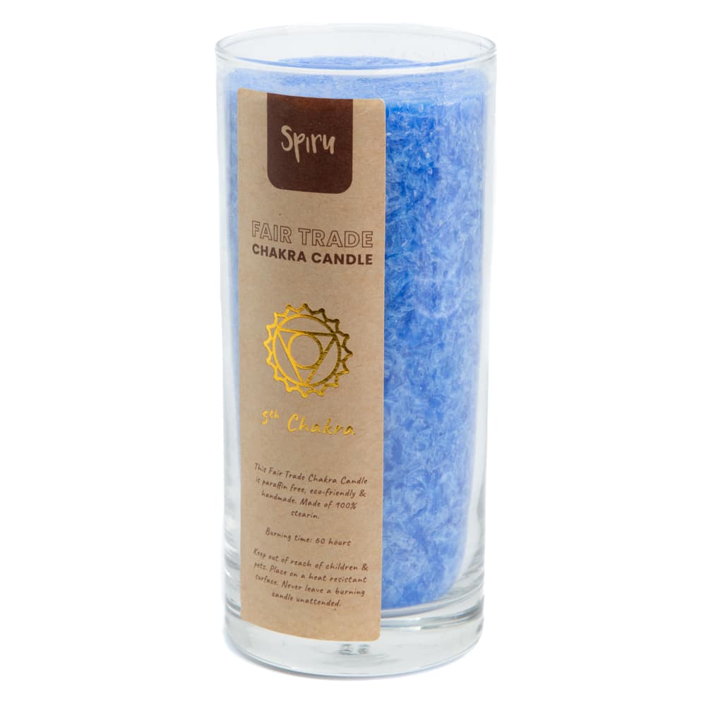 Fair Trade Keel Chakra (5e) Stearine Kaars in Glas – Blauw (60 Branduren)