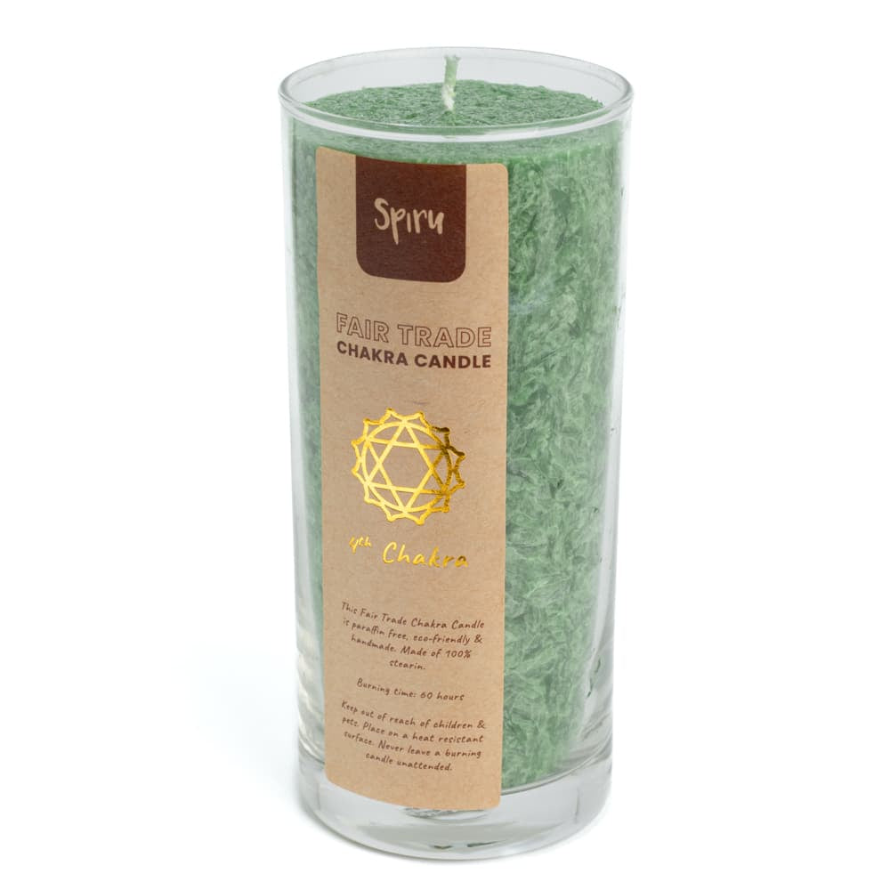 Fair Trade Hart Chakra (4e) Stearine Kaars in Glas – Groen (60 Branduren)