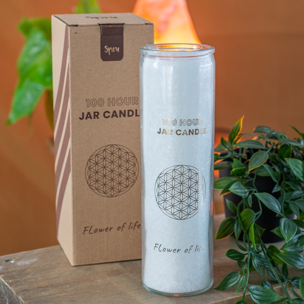 Fair Trade Flower of Life Stearine Kaars in Glas – Wit (100 Branduren)