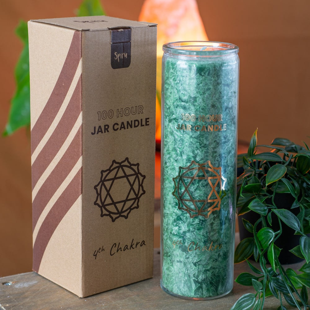 Fair Trade Hart Chakra (4e) Stearine Kaars in Glas – Groen (100 Branduren)